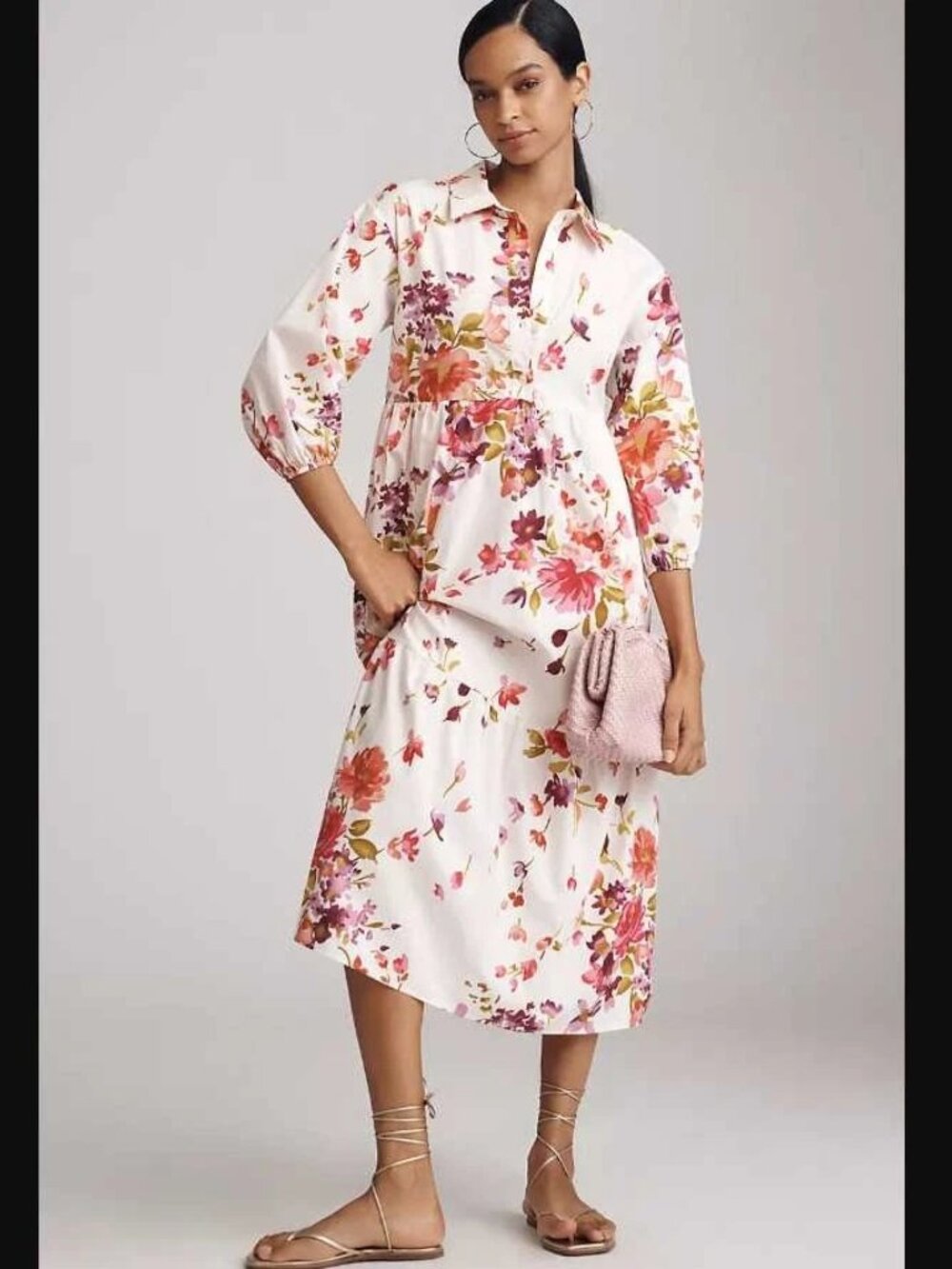 Maeve for Anthropologie The Bettina Tiered Shirt Dress Cream Floral